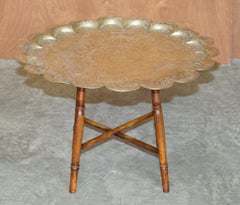 Antique Moorish Moroccan Liberty's London Brass Folding Tray Table Engraved Top