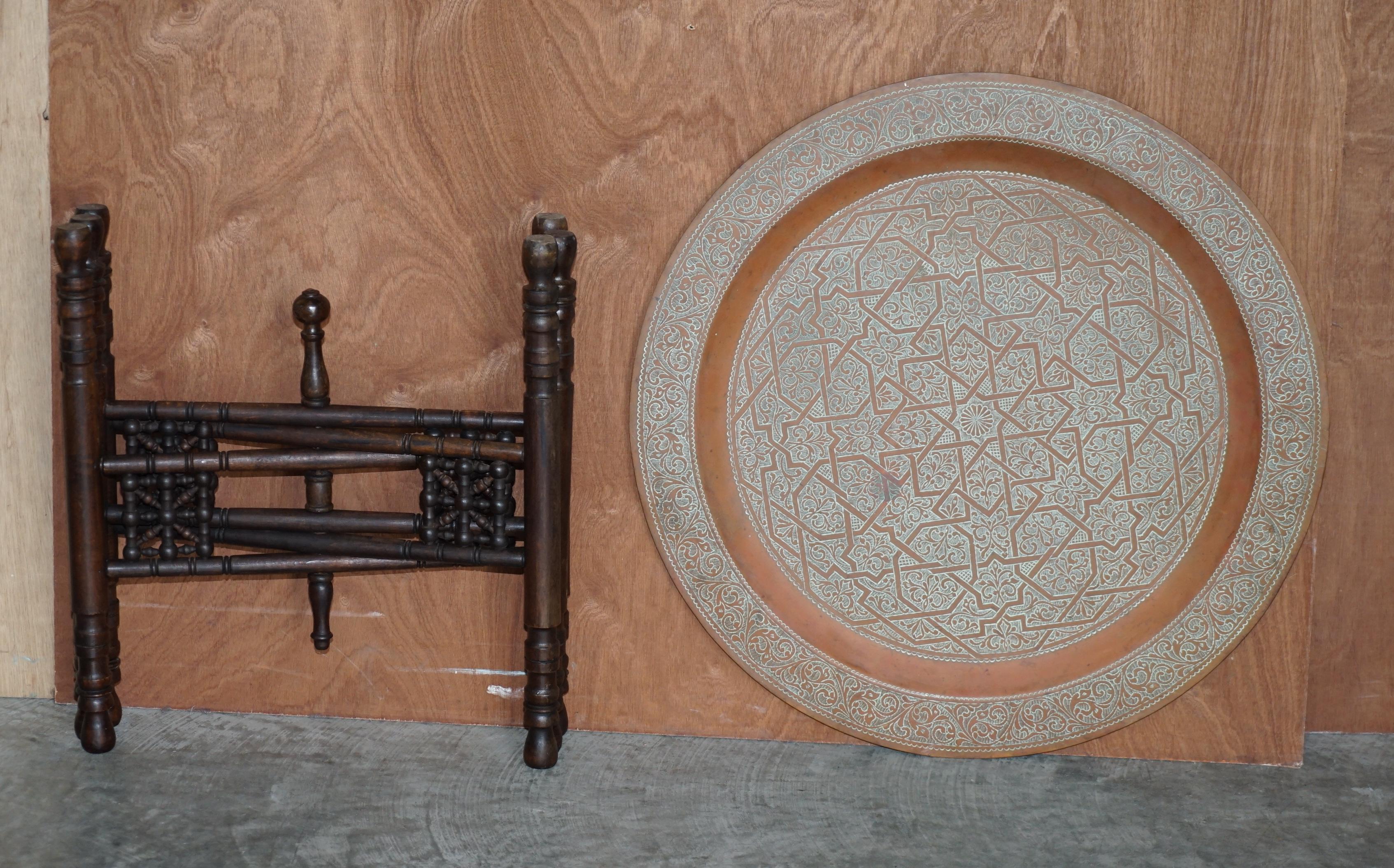 Antique Moorish Moroccan Liberty's London Bronze Folding Tray Table Engraved Top 8