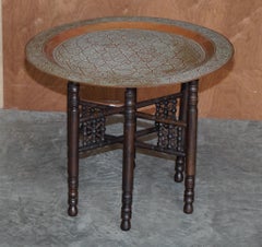 Antique Moorish Moroccan Liberty's London Bronze Folding Tray Table Engraved Top