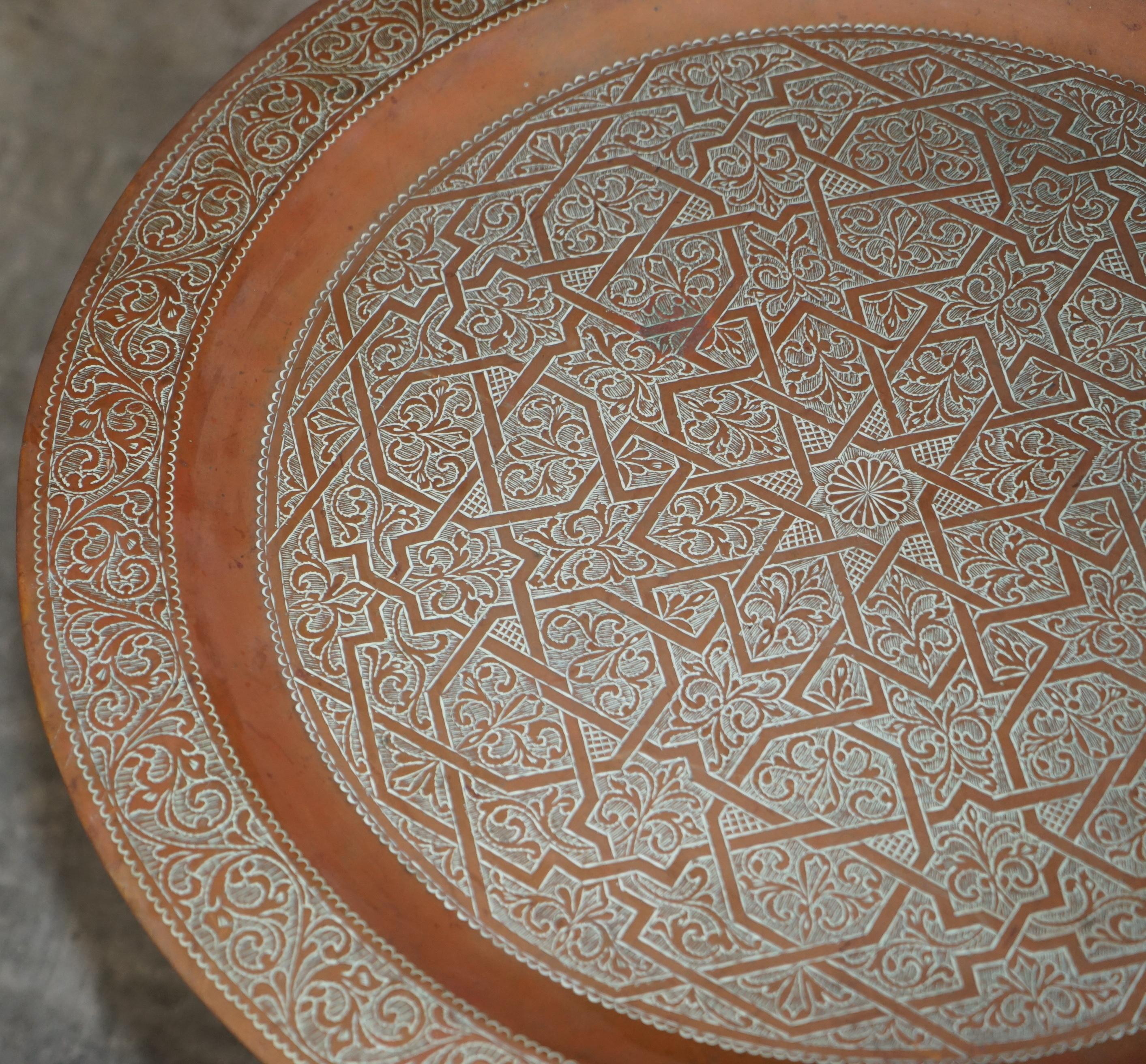 Antique Moorish Moroccan Liberty's London Bronze Folding Tray Table Engraved Top 1