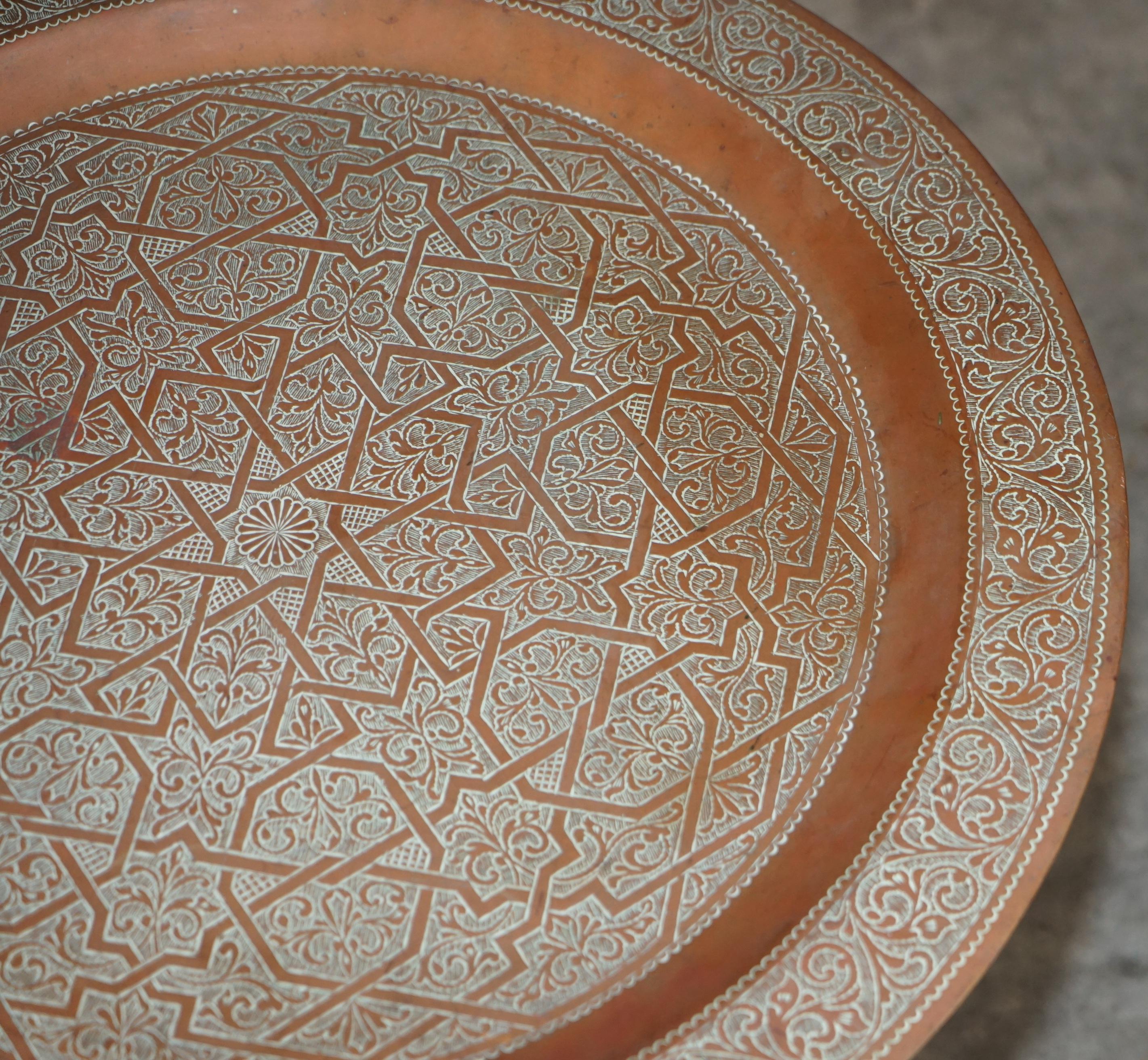 Antique Moorish Moroccan Liberty's London Bronze Folding Tray Table Engraved Top 2