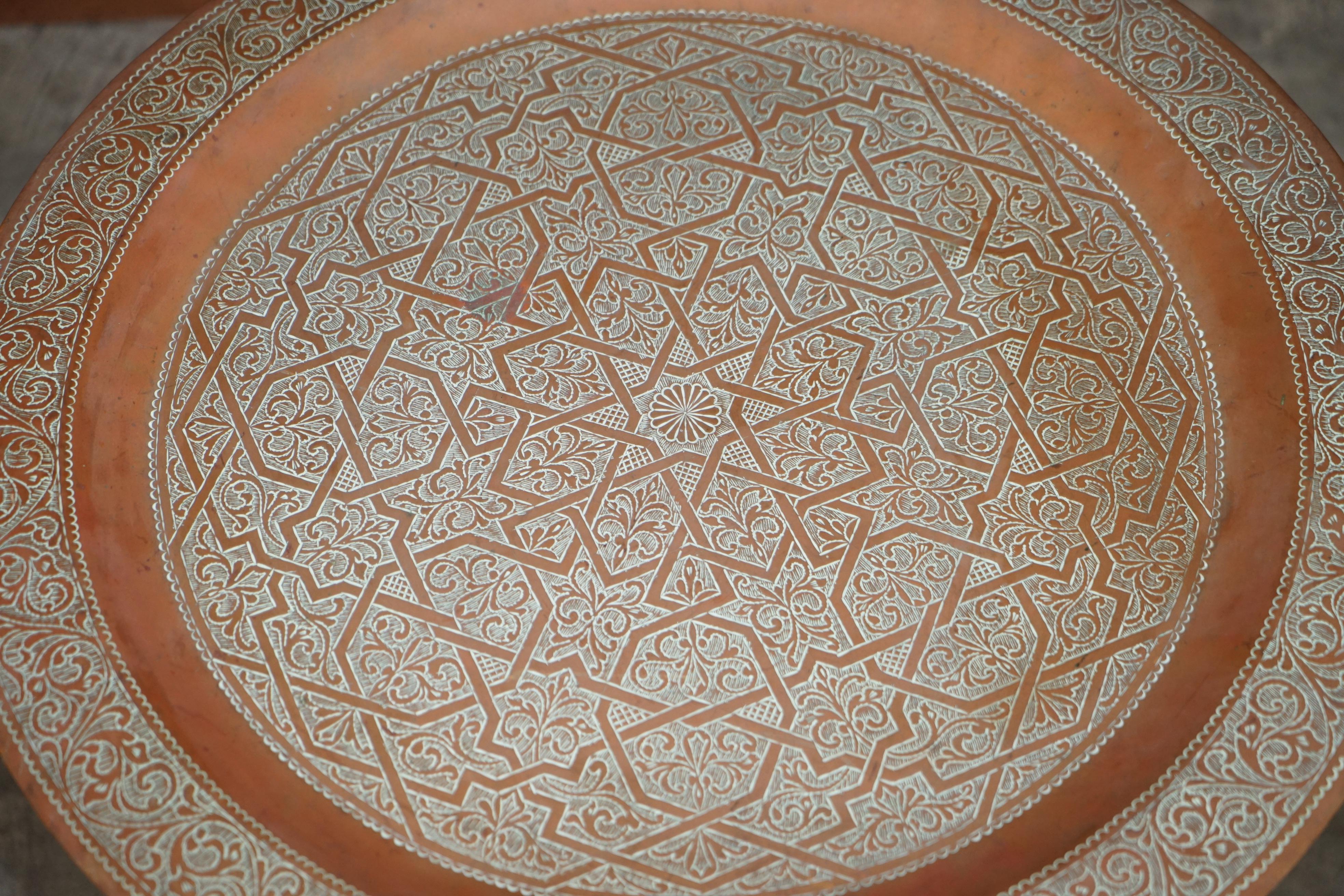 Antique Moorish Moroccan Liberty's London Bronze Folding Tray Table Engraved Top 4