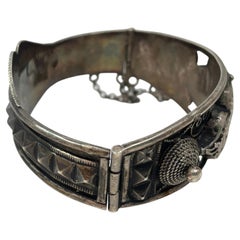 Antique North African Moorish Silver Filigree Hinged Cuff Bracelet, circa 1920