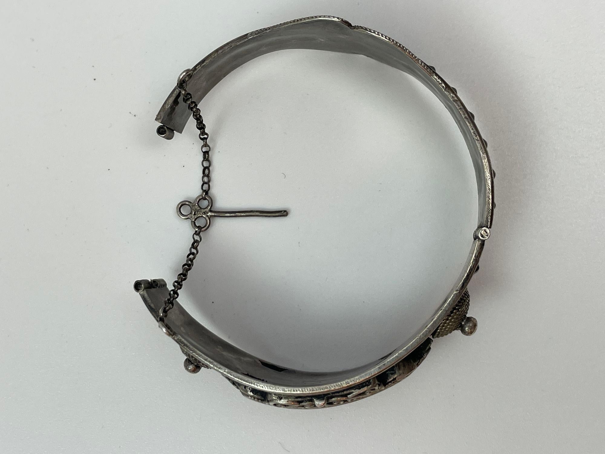 Antique Moorish North African Silver Cuff Bracelet For Sale 2
