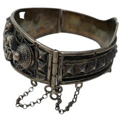 Antique North African Moorish Silver Filigree Hinged Cuff Bracelet, circa 1920