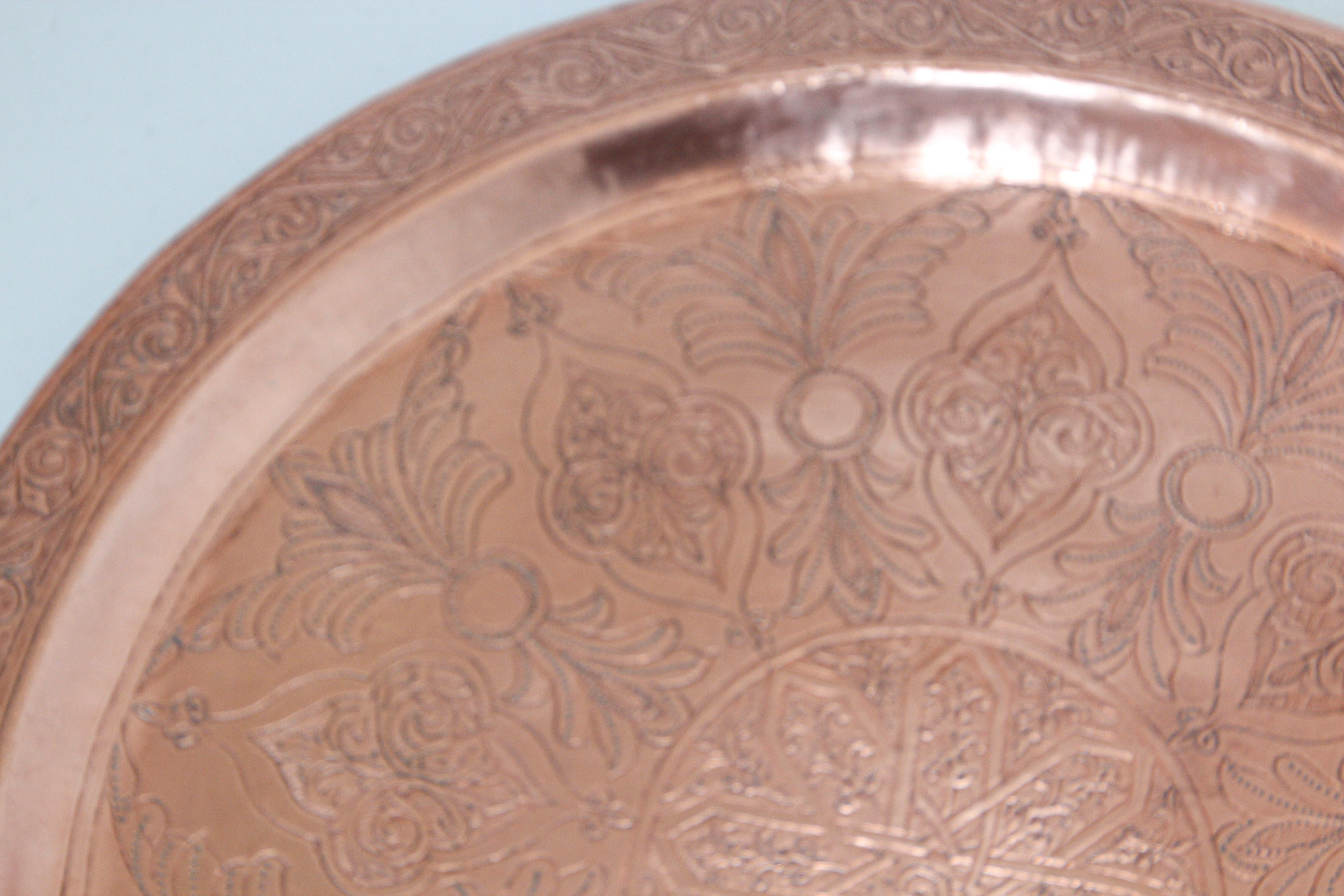 Antique Moorish Round Copper Tray For Sale 8