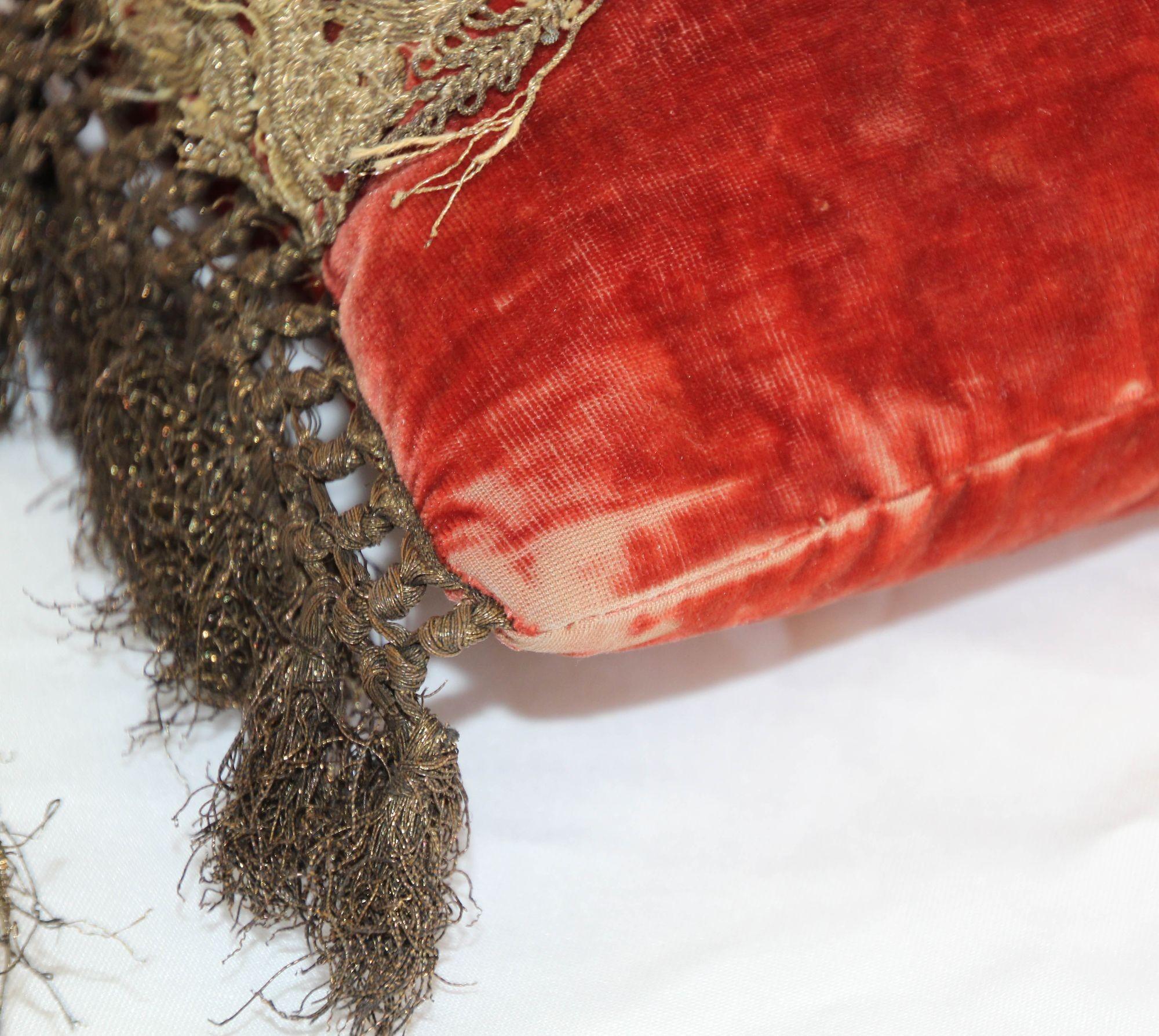 Antique Venetian Moorish Silk Velvet Throw Pillows Embellished Metallic Treads For Sale 2