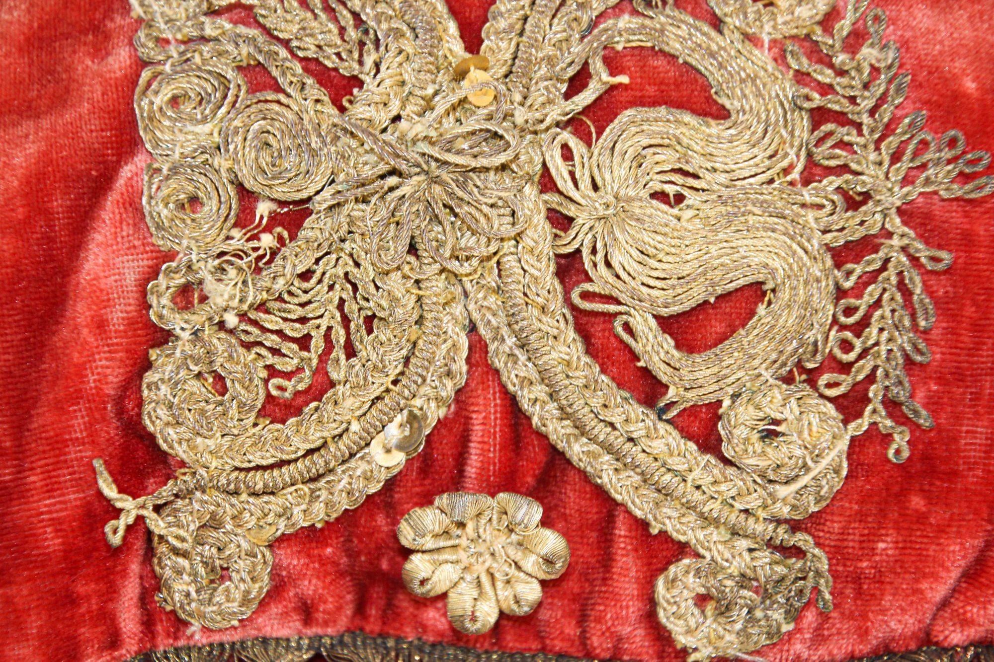 Antique Venetian Moorish Silk Velvet Throw Pillows Embellished Metallic Treads For Sale 4