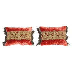 Antique Venetian Moorish Silk Velvet Throw Pillows Embellished Metallic Treads