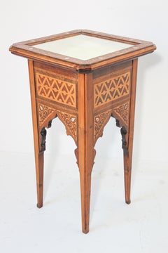 Antique Moorish Spain Inlaid Pedestal Side Table