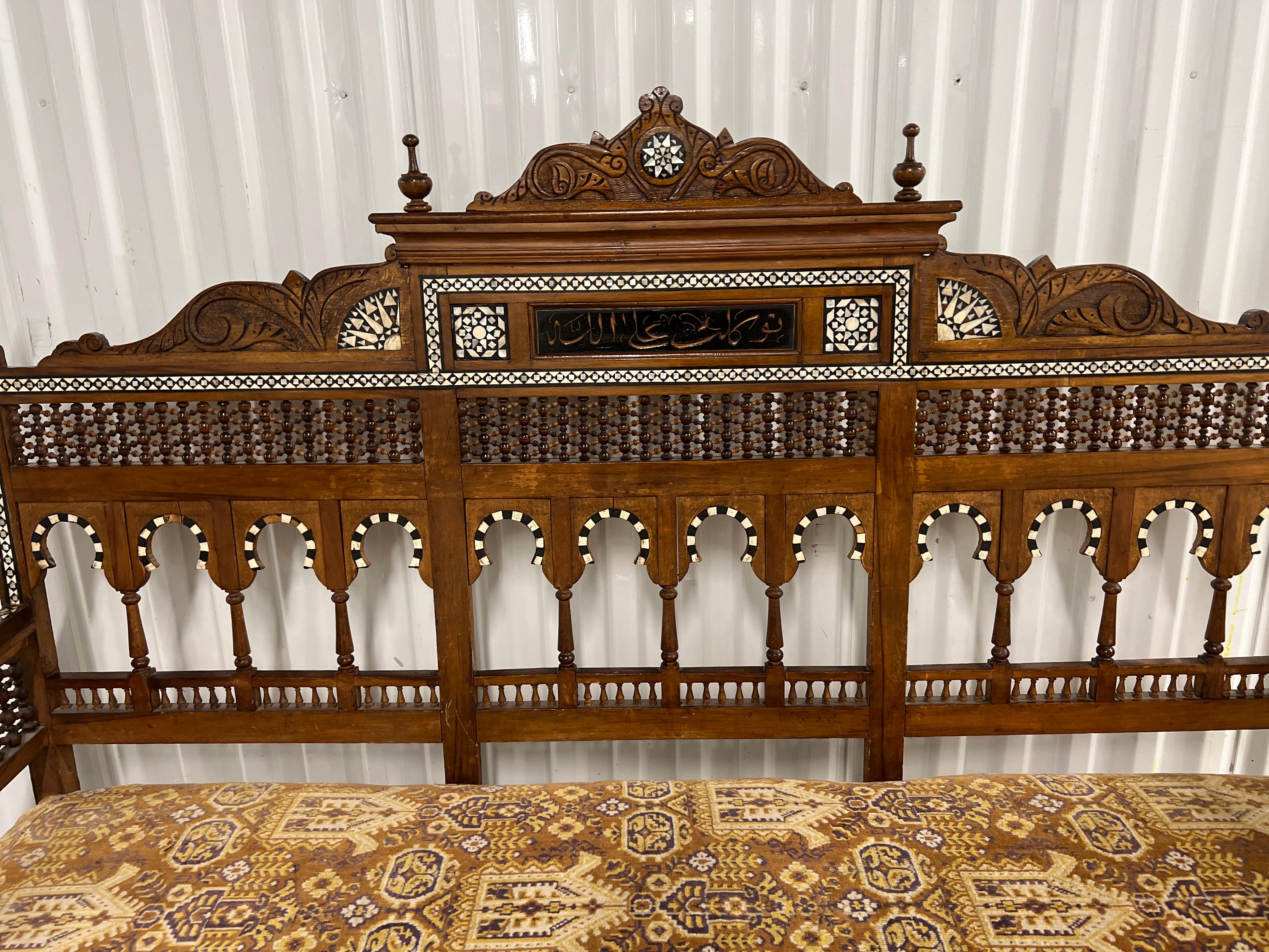 Anglo-Indian Antique Moorish Syrian Inlaid Arabesque Sofa Circa 1900 For Sale