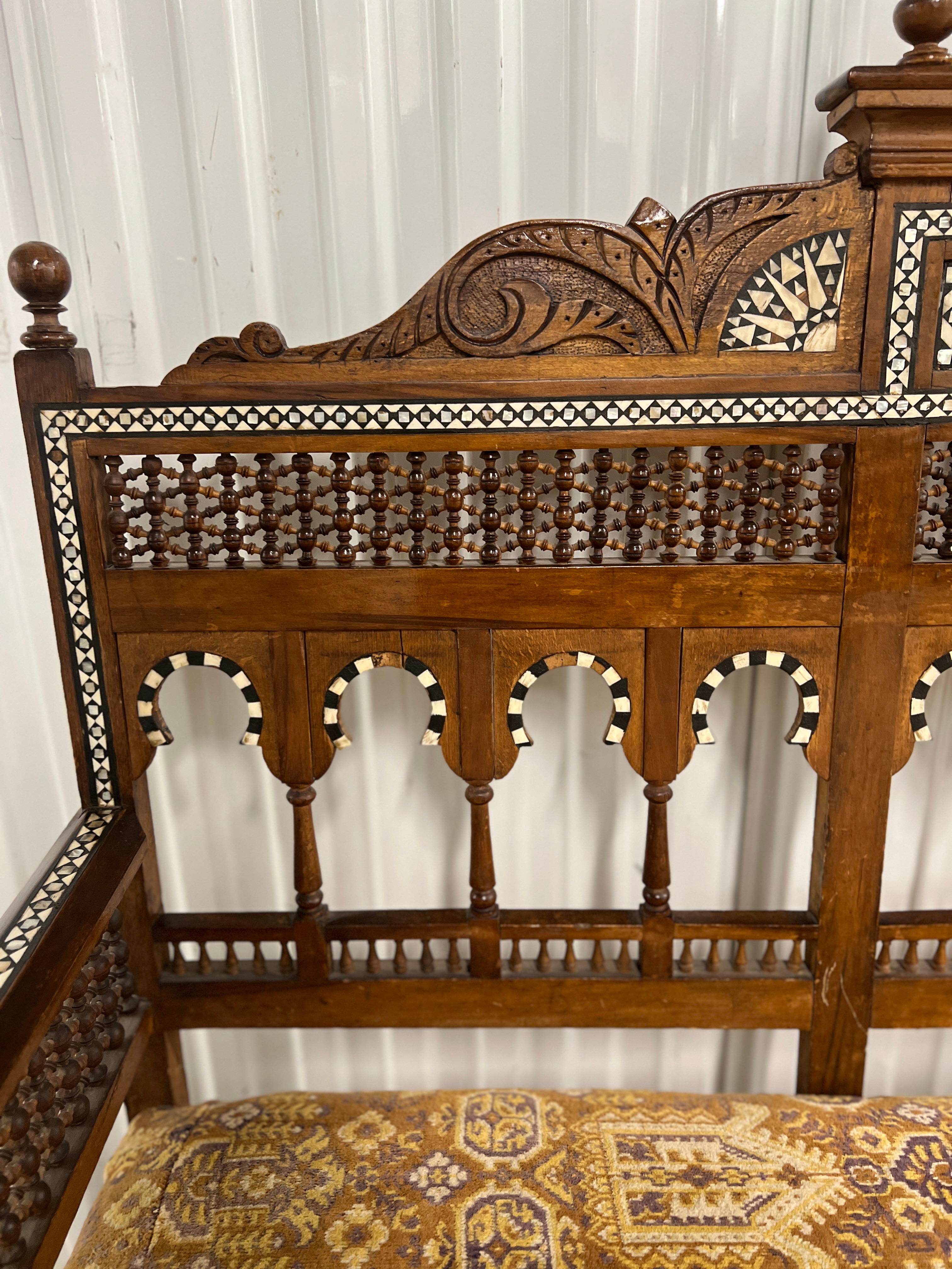 20th Century Antique Moorish Syrian Inlaid Arabesque Sofa Circa 1900 For Sale