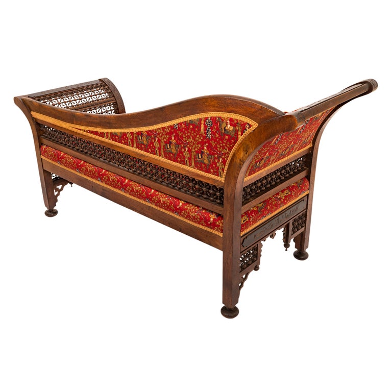 Antique Moorish Syrian Levantine Arabesque Arabic Chaise Lounge Sofa
