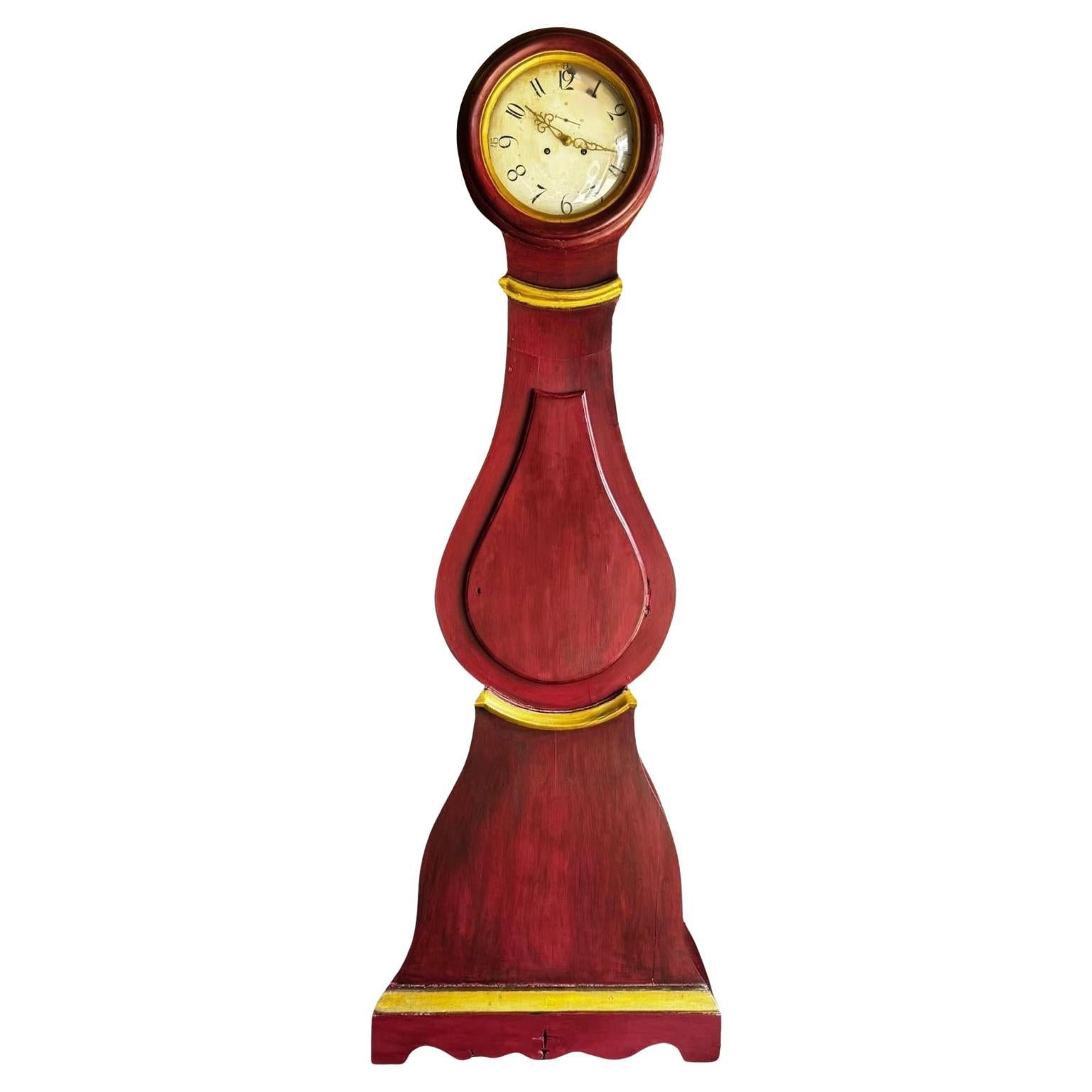 Antique Mora Clock Swedish 1800s Antique Burgundy and Gold For Sale