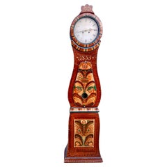 Horloge Mora ancienne suédoise des années 1800 - Art populaire ancien - Kurbits peints à la main
