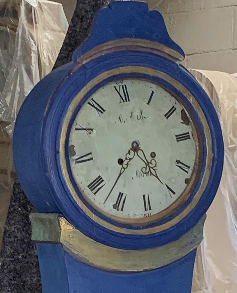 Gustavian Antique Mora Clock Swedish 1800s Blue Gold For Sale