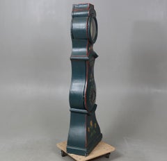 Antike schwedische Mora-Uhr 1800er Jahre Blaue polychrome Volkskunst MMS