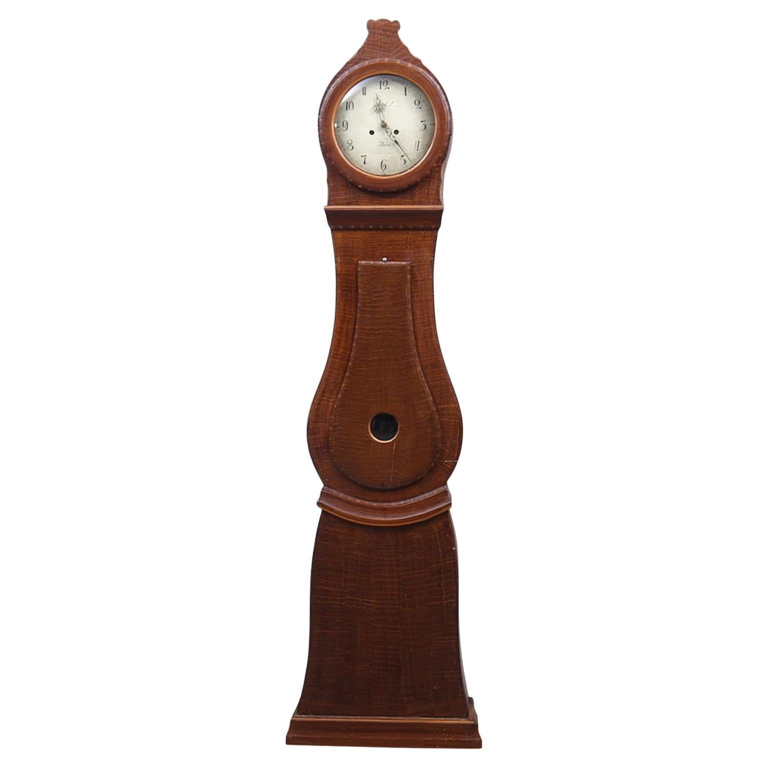 Antique Mora Clock Swedish 1800s Folk Art Brown Faux wood grain For Sale