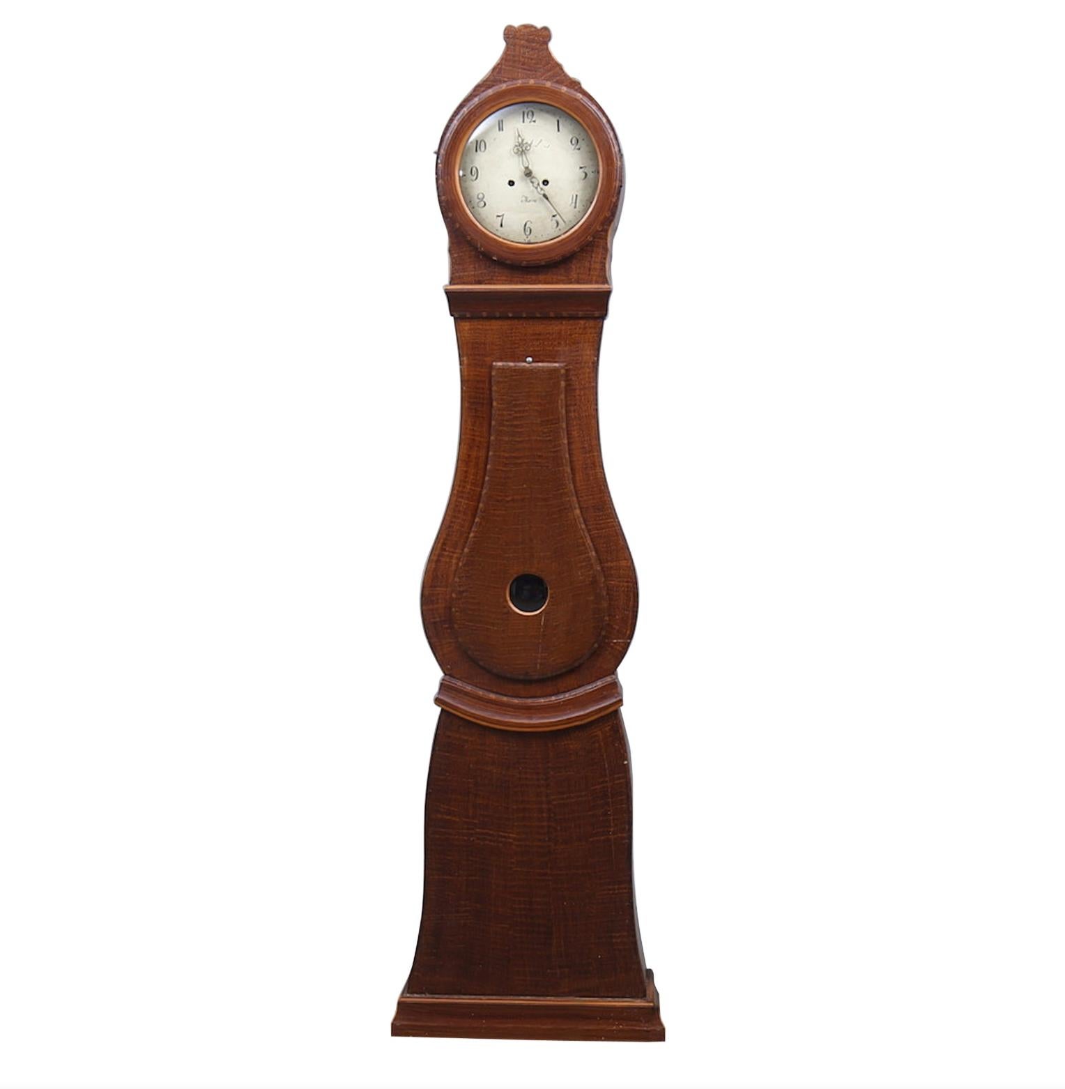 Antique Mora Clock Swedish 1800s Folk Art Brown Faux wood grain For Sale