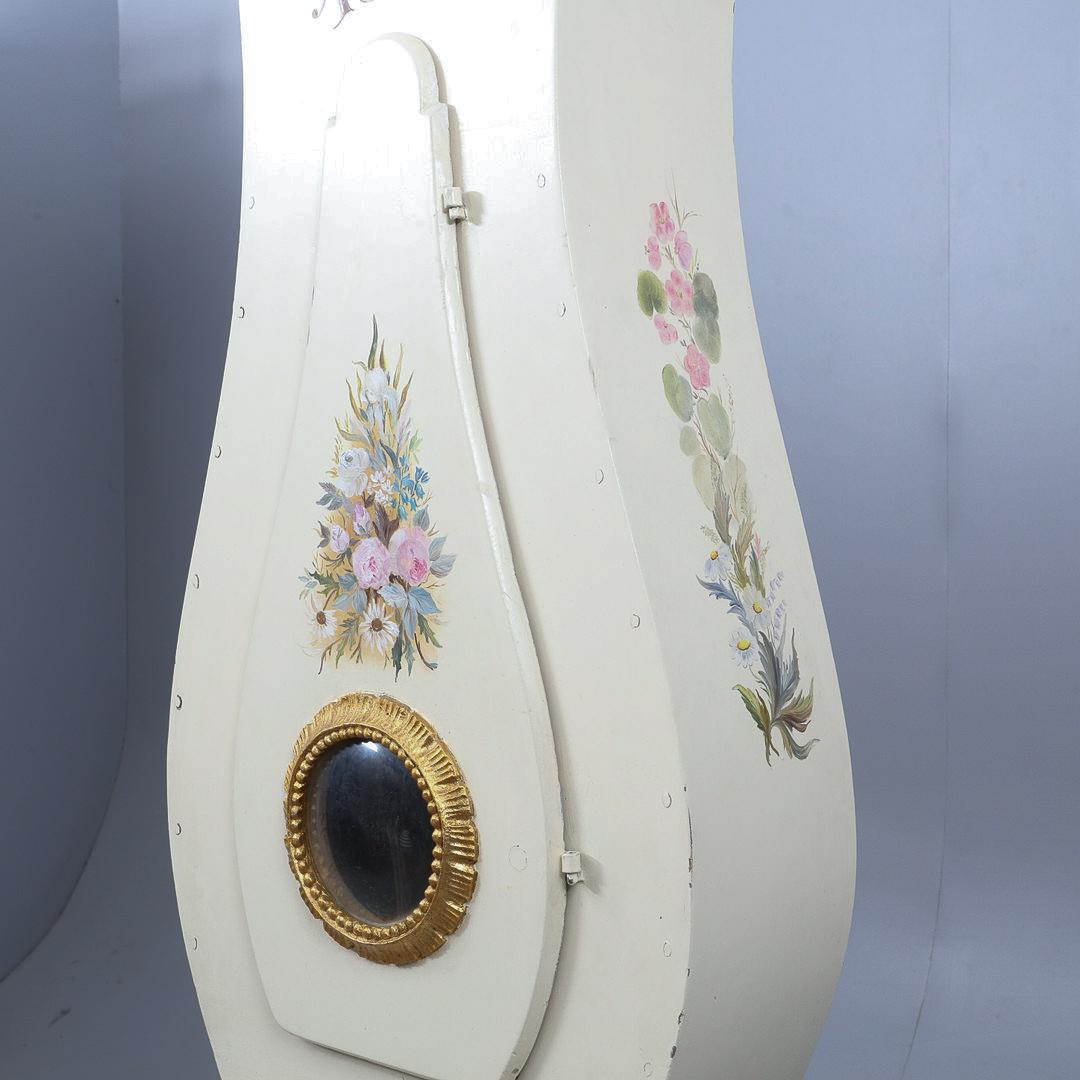 Gustavian Antique Mora Clock Swedish 1800s White Hand Painted Roses