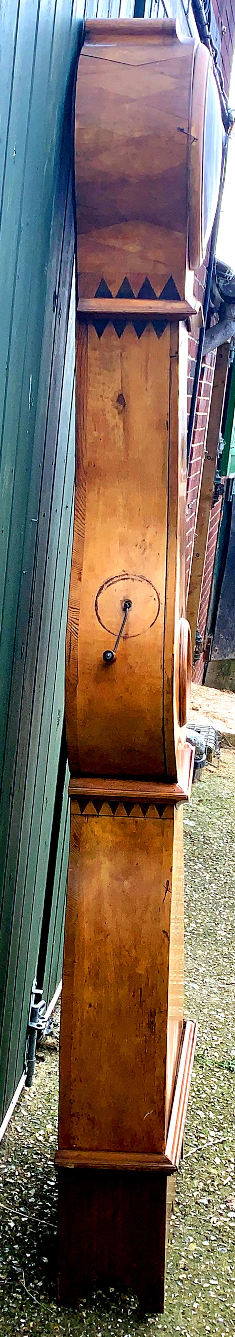 Polished Antique Mora Clock Swedish Biedermeier Natural Marquetry Inlay 1800s Gustavian