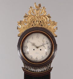Antike schwedische Mora-Uhr Schwarzgold Chinoiserie Gustavianisch frühe 1800er Jahre
