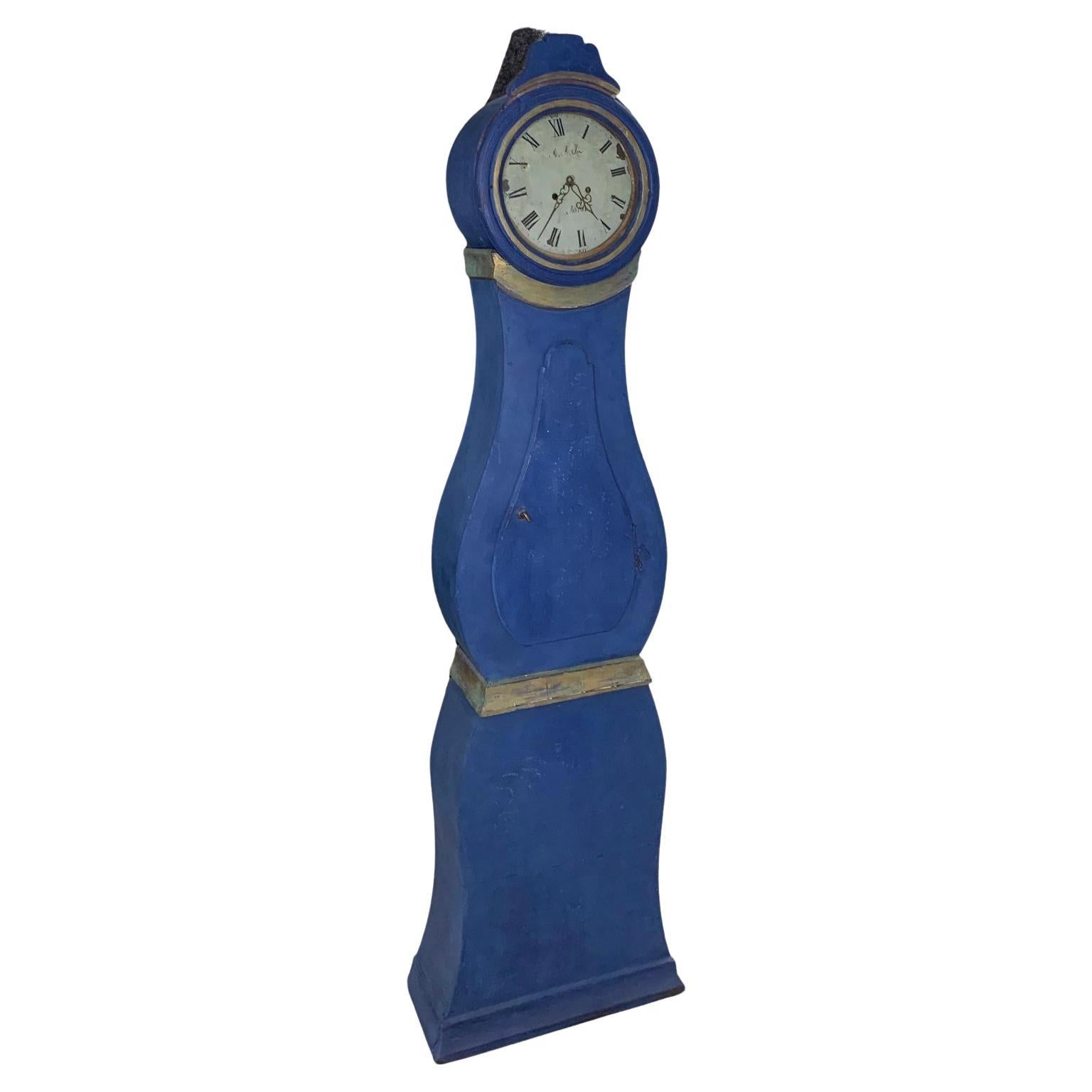 Antique Mora Clock Swedish Early 1800s Blue Gold Star Motif