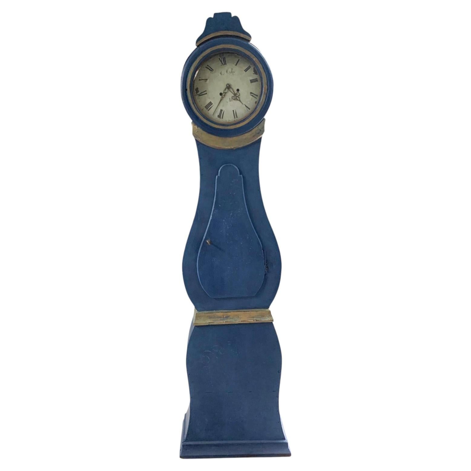 Antique Mora Clock Swedish Early 1800s Blue Gold Star Motif