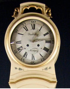Antique Mora Clock Swedish Early 1800s Blue Gold Star Motif grandfather
