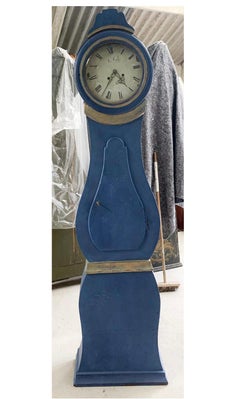 Antique Mora Clock Swedish Early 1800s Blue Gold Star Motif Grandfather