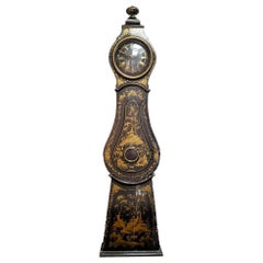 Antique Mora Clock Swedish Gold Black Early 1800s Chinoiserie Painted Original