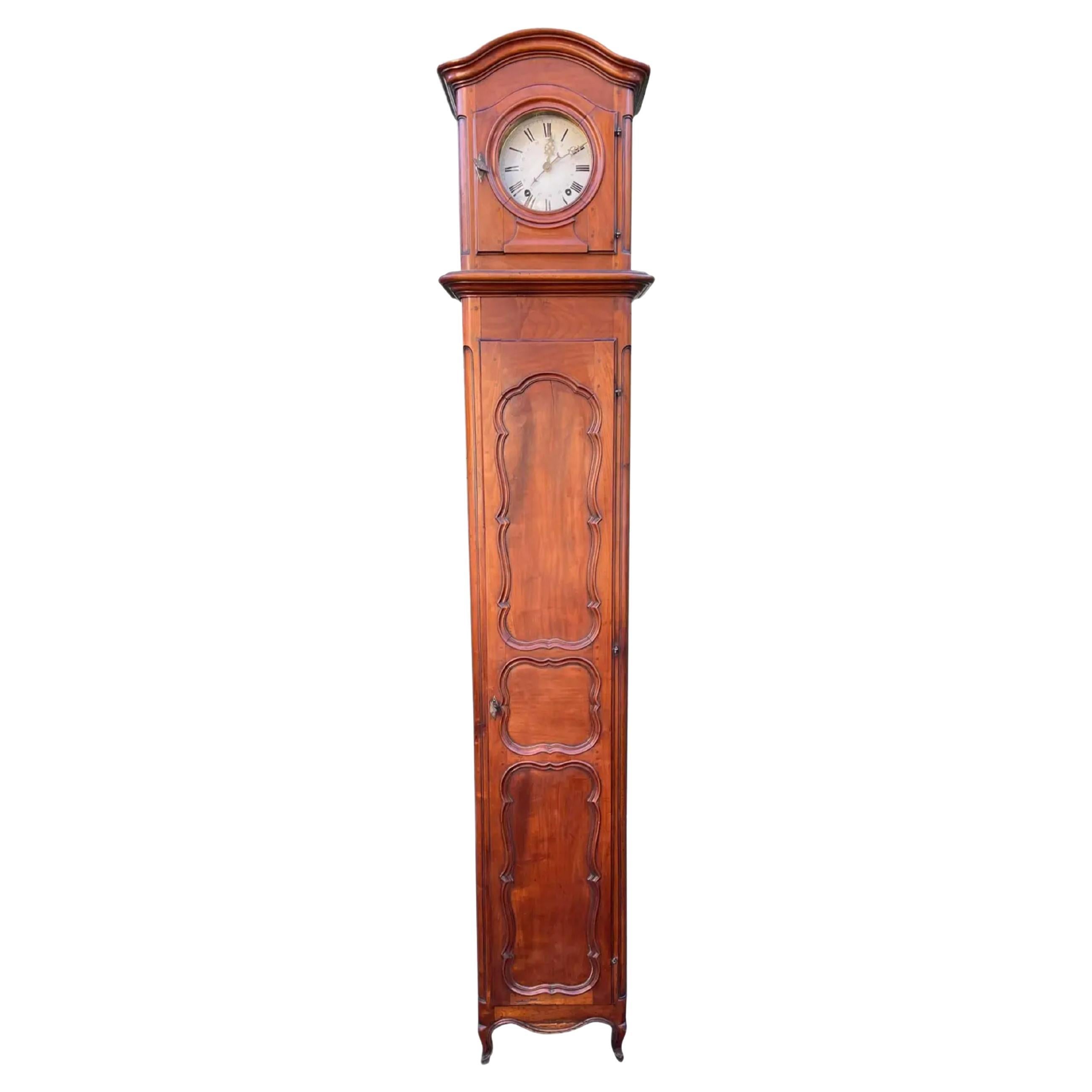 Antique Morbier French Provincial Fruitwood Grandfather Long Case Clock