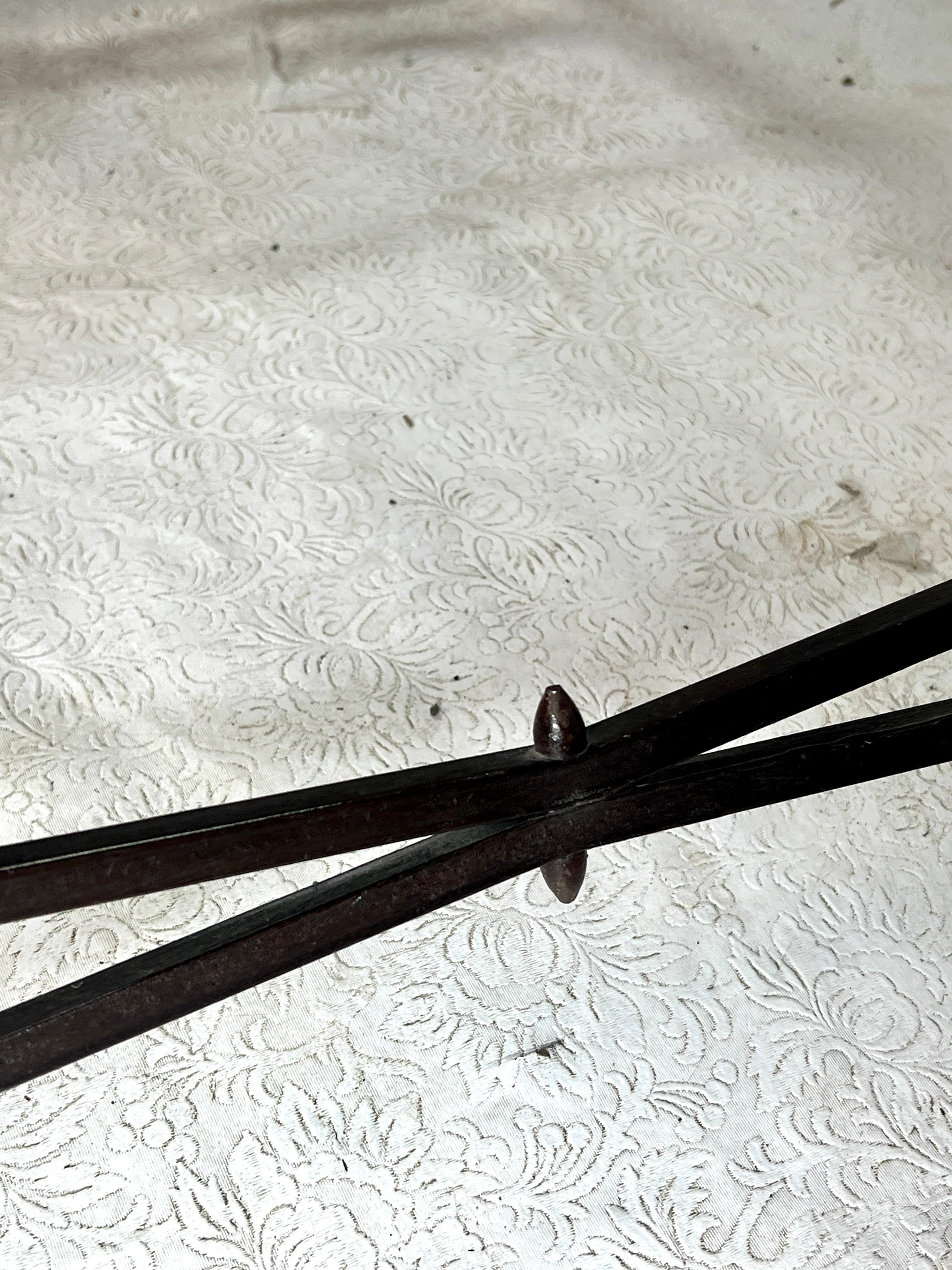 Arts and Crafts Antique Morgan Colt Style Wrought-Iron and Leather Folding Curule Stool For Sale