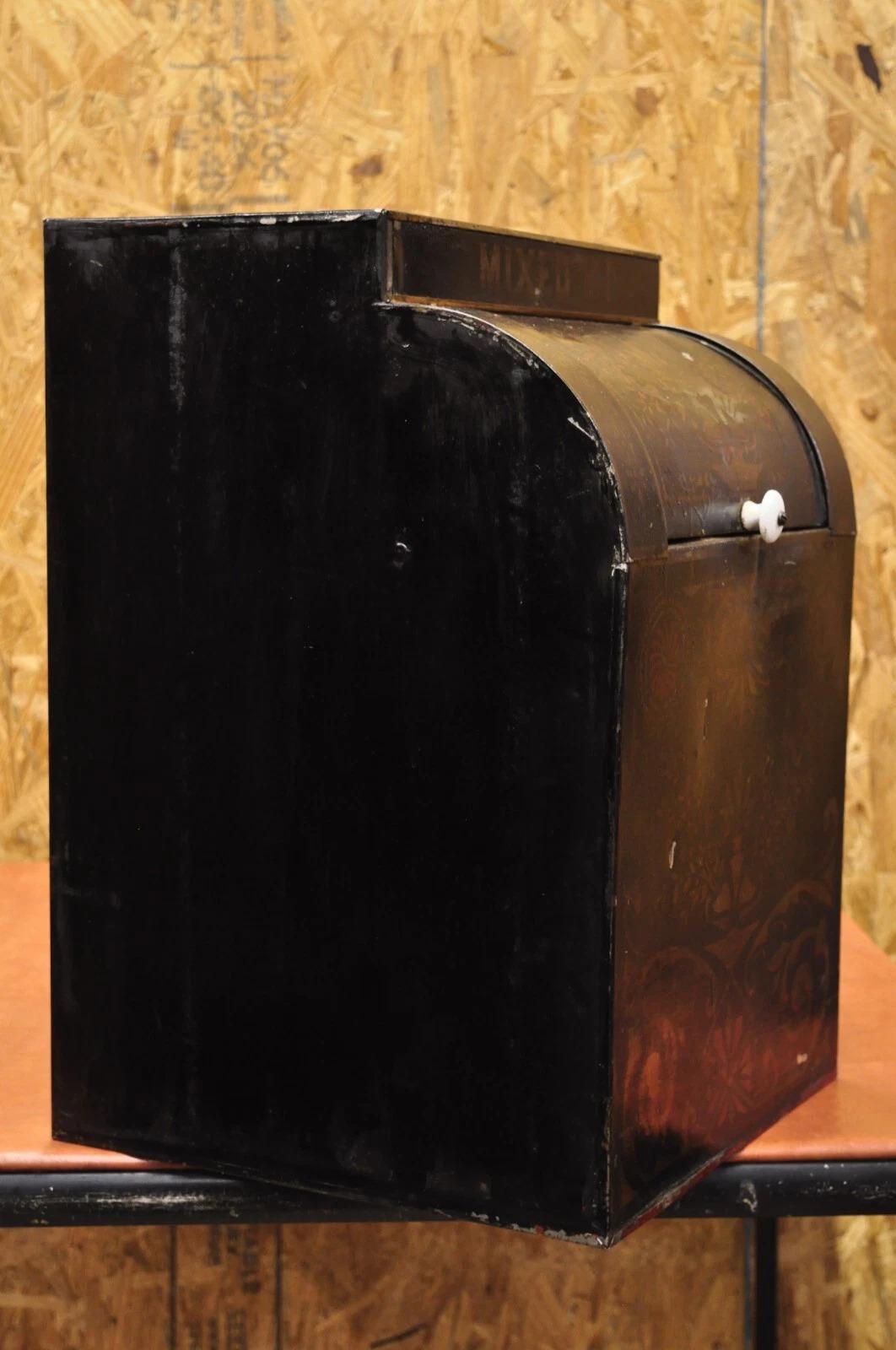 Antique Morgan & Cornell NY 1890 Tin Rolltop Tea Hopper Store Spice Bin Display For Sale 5