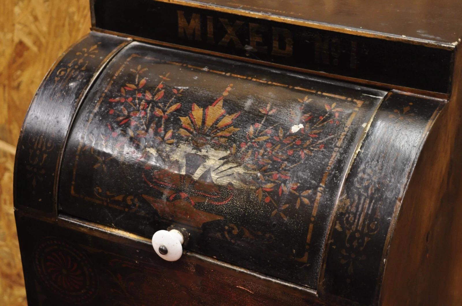 Unknown Antique Morgan & Cornell NY 1890 Tin Rolltop Tea Hopper Store Spice Bin Display For Sale