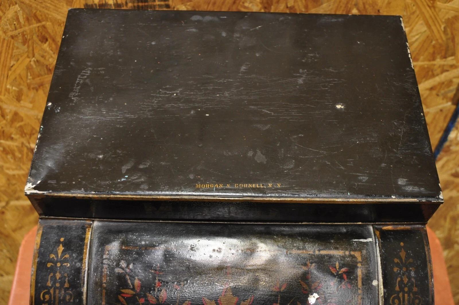 Metal Antique Morgan & Cornell NY 1890 Tin Rolltop Tea Hopper Store Spice Bin Display For Sale