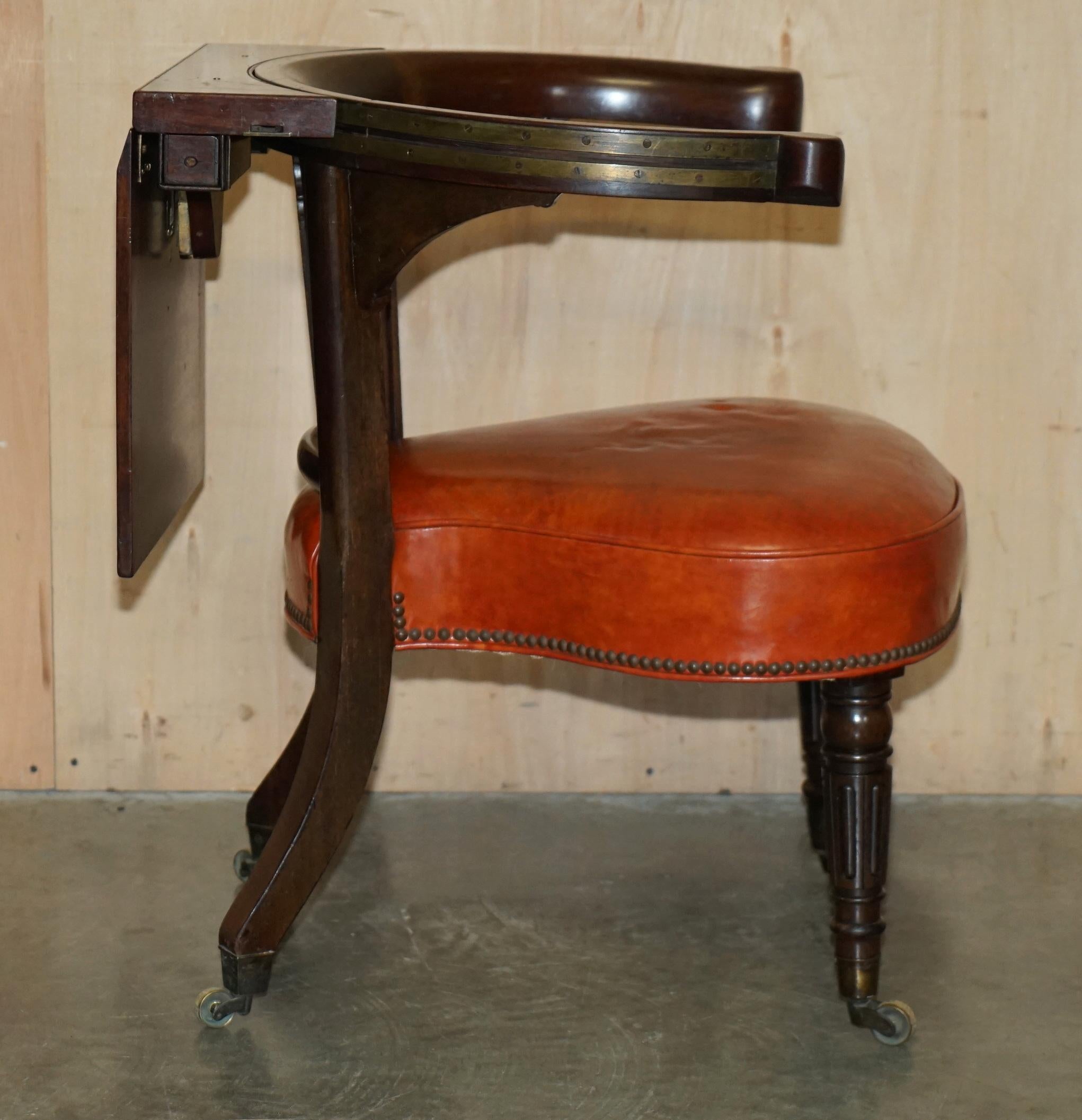Leather ANTIQUE MORGAN & SAUNDERS GEORGE IV 1820 HARDWOOD COCKFIGHTING LiBRARY ARMCHAIR For Sale