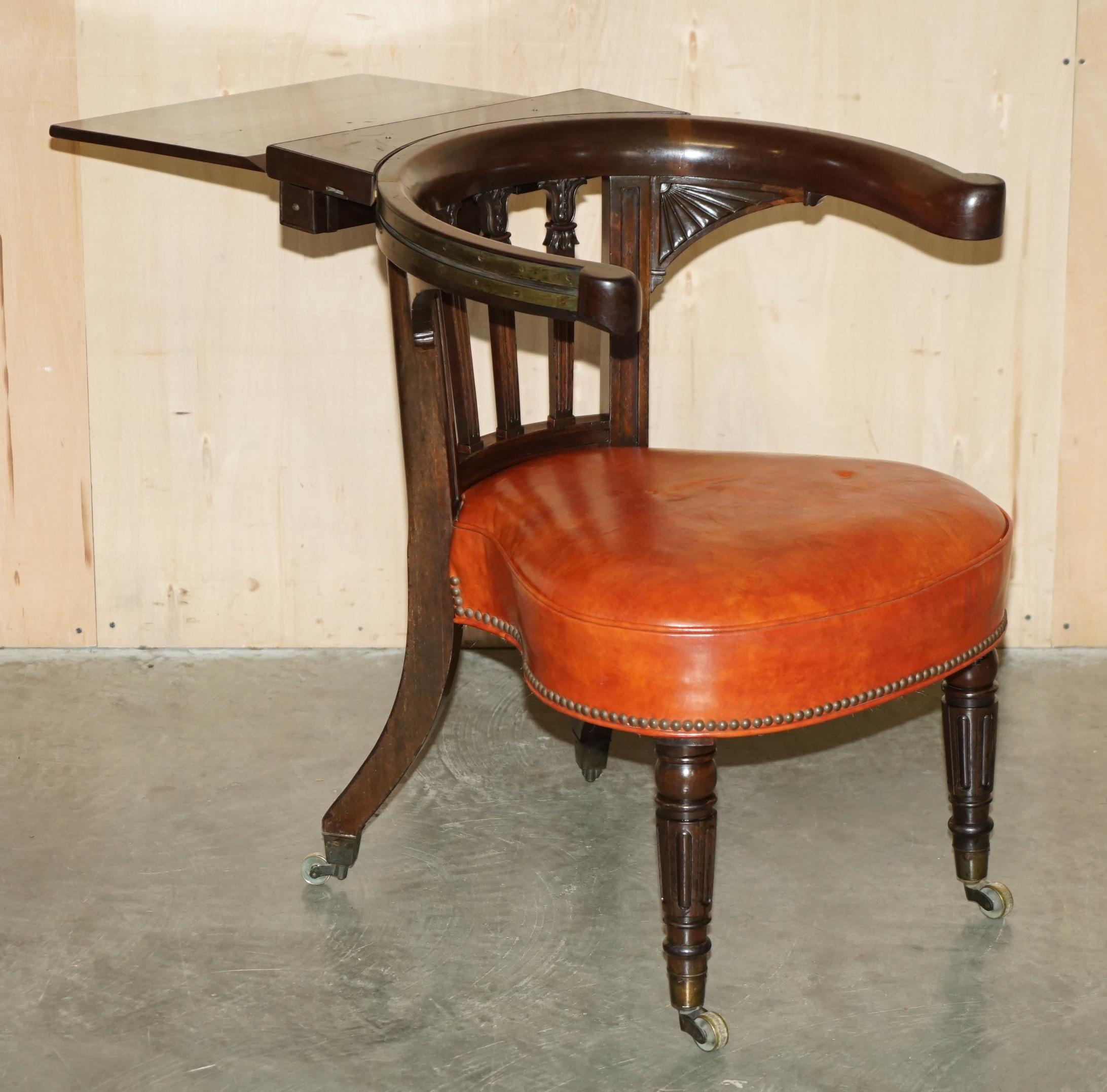 ANTIQUE MORGAN & SAUNDERS GEORGE IV 1820 HARDWOOD COCKFIGHTING LiBRARY ARMCHAIR For Sale 2