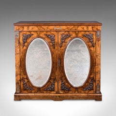 Antique Morning Room Book Cabinet, English Walnut Mirror Front Bookcase, Regency