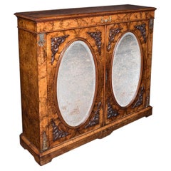 Antique Morning Room Book Cabinet, English Walnut Mirror Front Bookcase, Regency