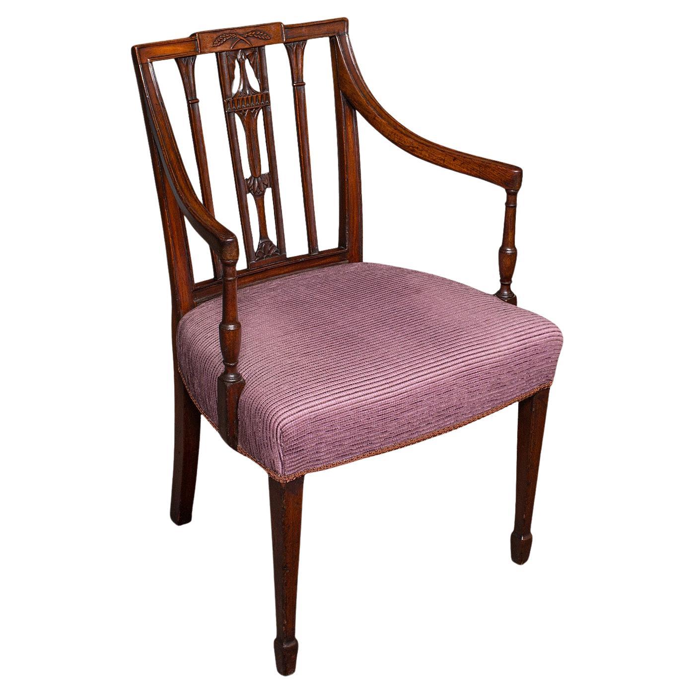 Antique Morning Room Chair, English, Desk, Elbow Seat, Sheraton Taste, Georgian