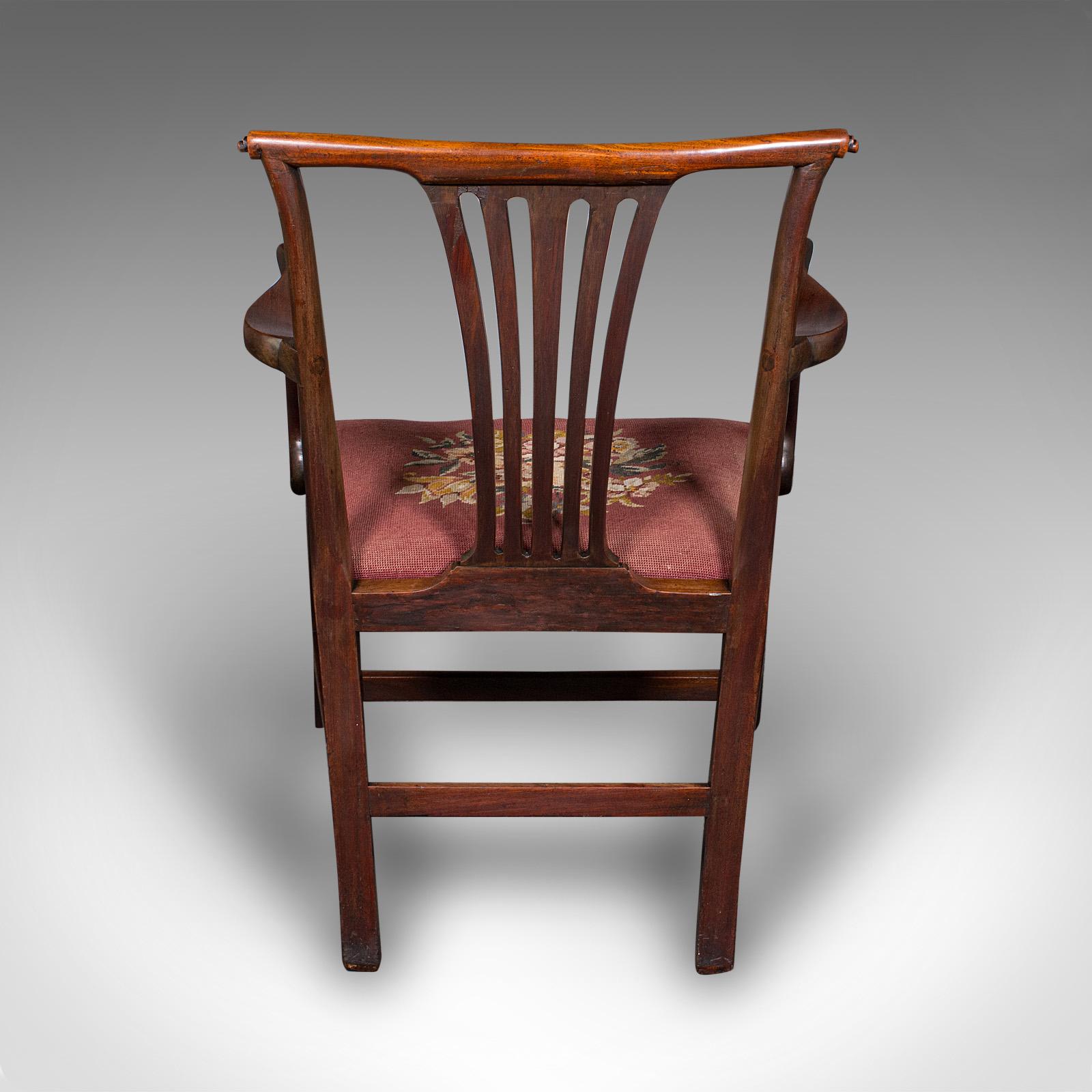 British Antique Morning Room Elbow Chair, English, Armchair, Chippendale Taste, Georgian