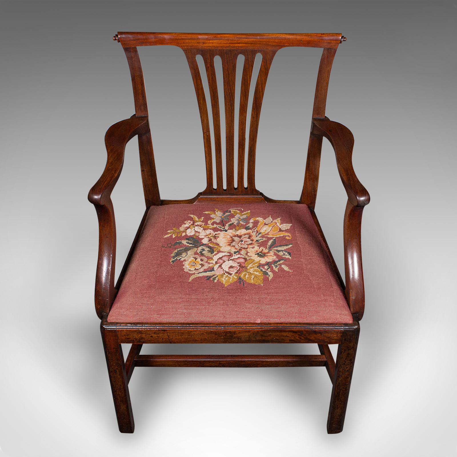 Antique Morning Room Elbow Chair, English, Armchair, Chippendale Taste, Georgian 1