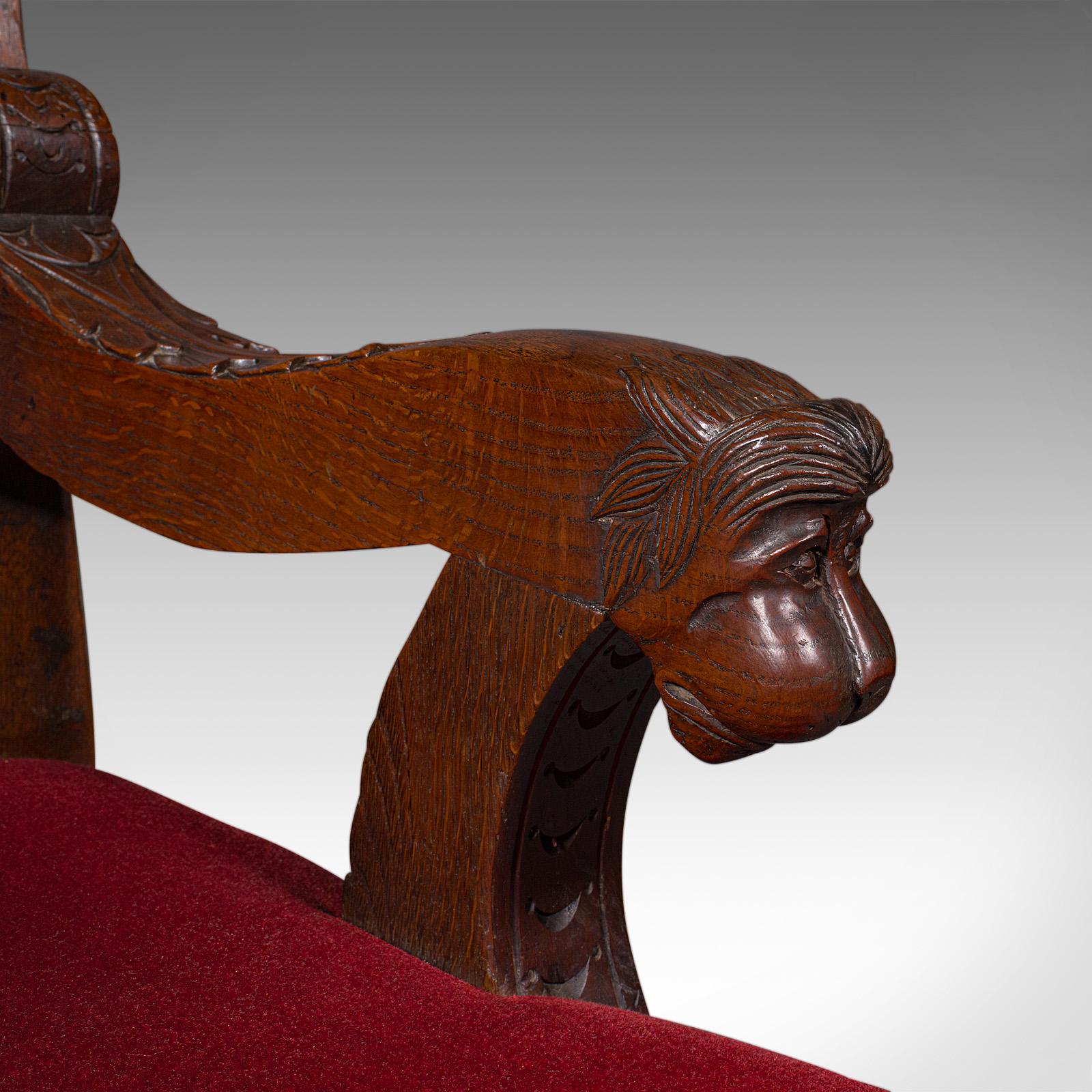 Antique Morning Room Elbow Chair, Scottish, Oak, Gothic Revival Seat, Victorian For Sale 4