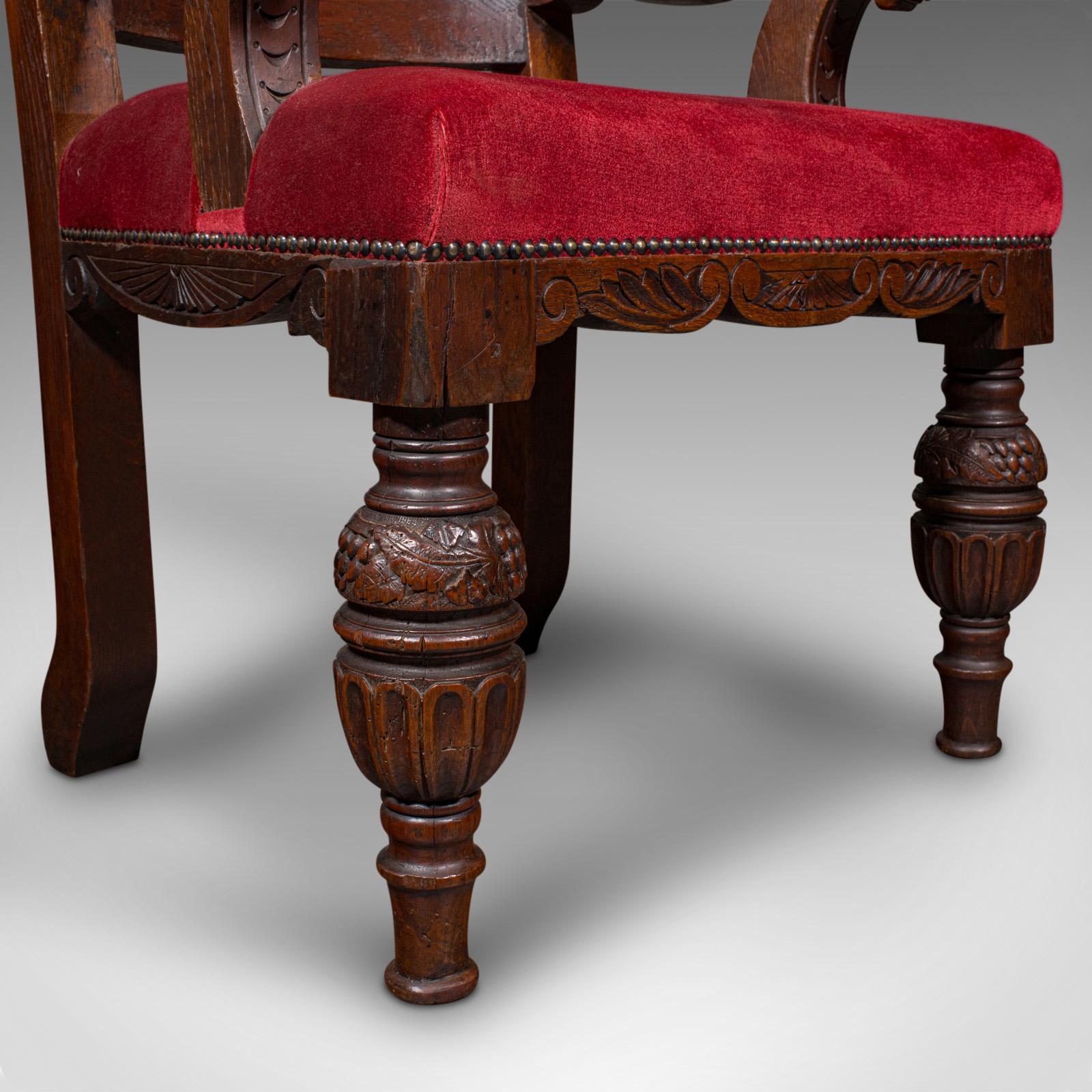 Antique Morning Room Elbow Chair, Scottish, Oak, Gothic Revival Seat, Victorian For Sale 5