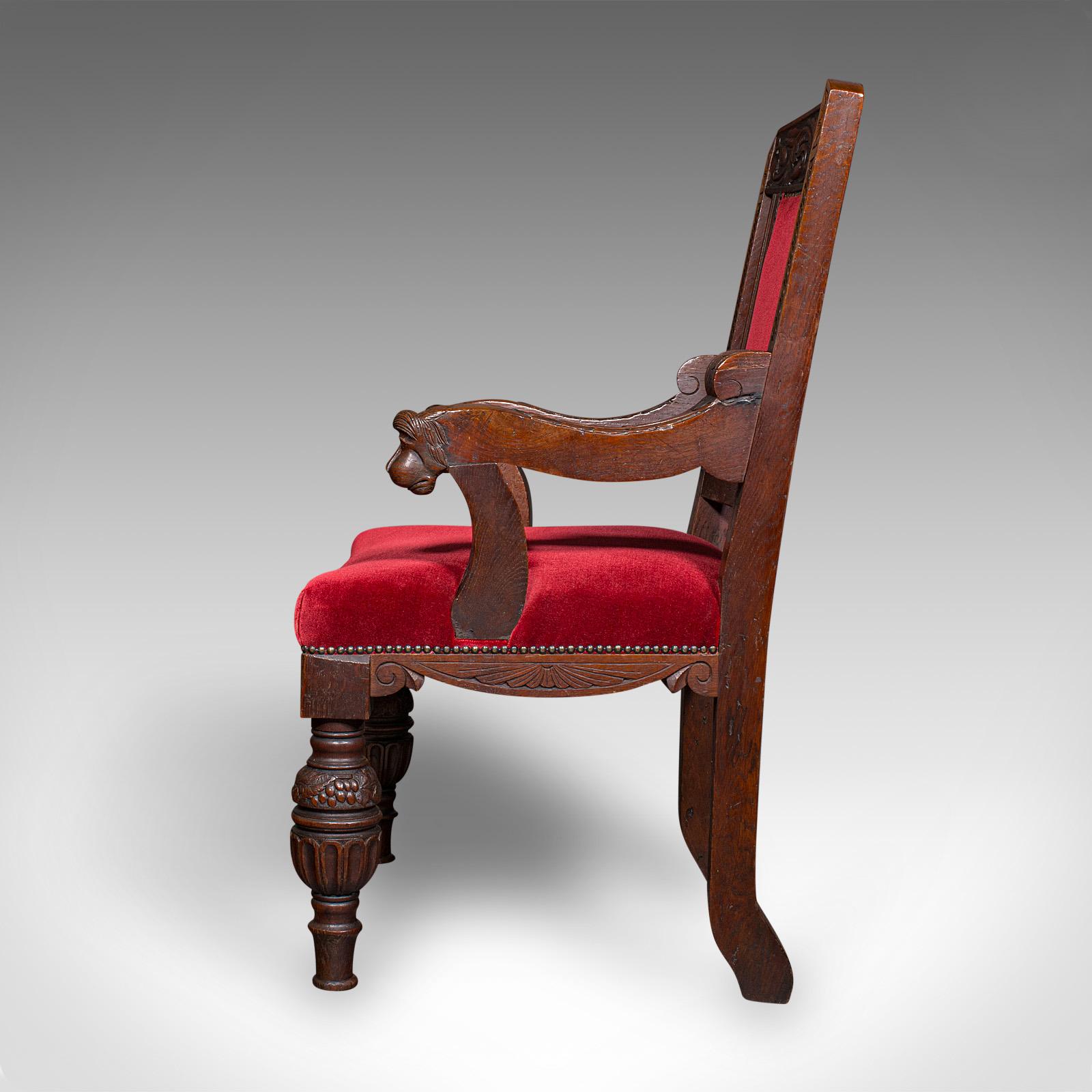 Late 19th Century Antique Morning Room Elbow Chair, Scottish, Oak, Gothic Revival Seat, Victorian For Sale
