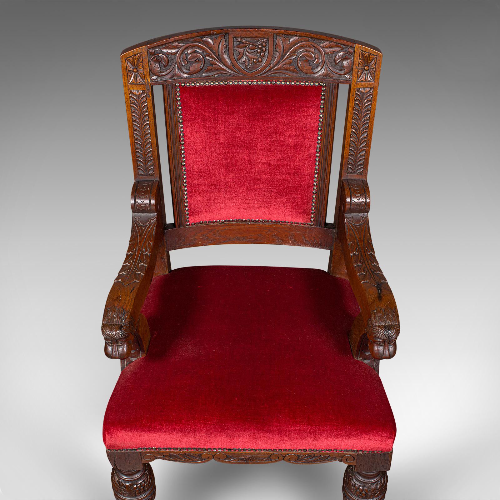 Antique Morning Room Elbow Chair, Scottish, Oak, Gothic Revival Seat, Victorian For Sale 1