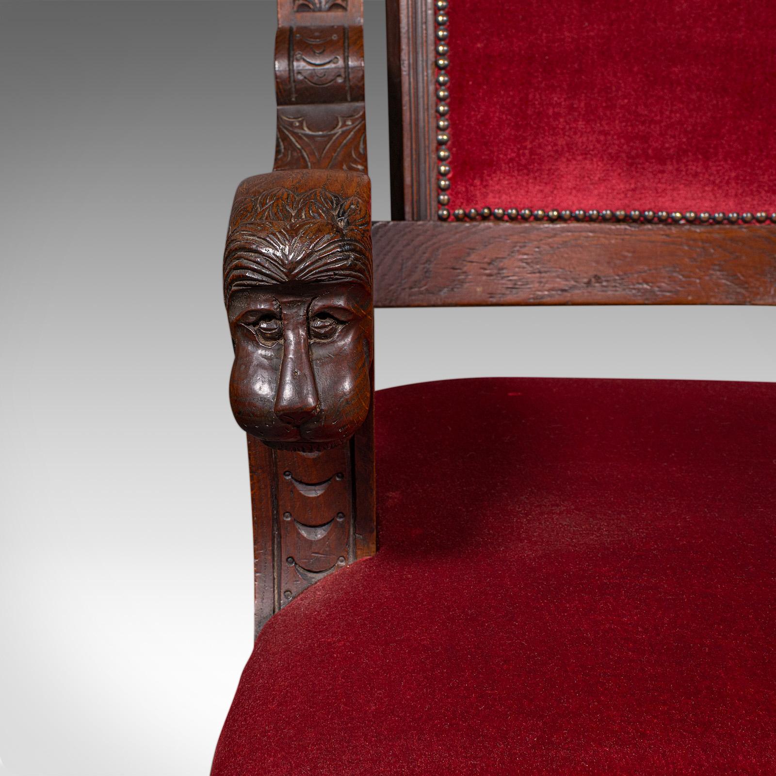 Antique Morning Room Elbow Chair, Scottish, Oak, Gothic Revival Seat, Victorian For Sale 3