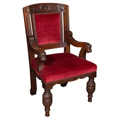 Antique Morning Room Elbow Chair, Scottish, Oak, Gothic Revival Seat, Victorian