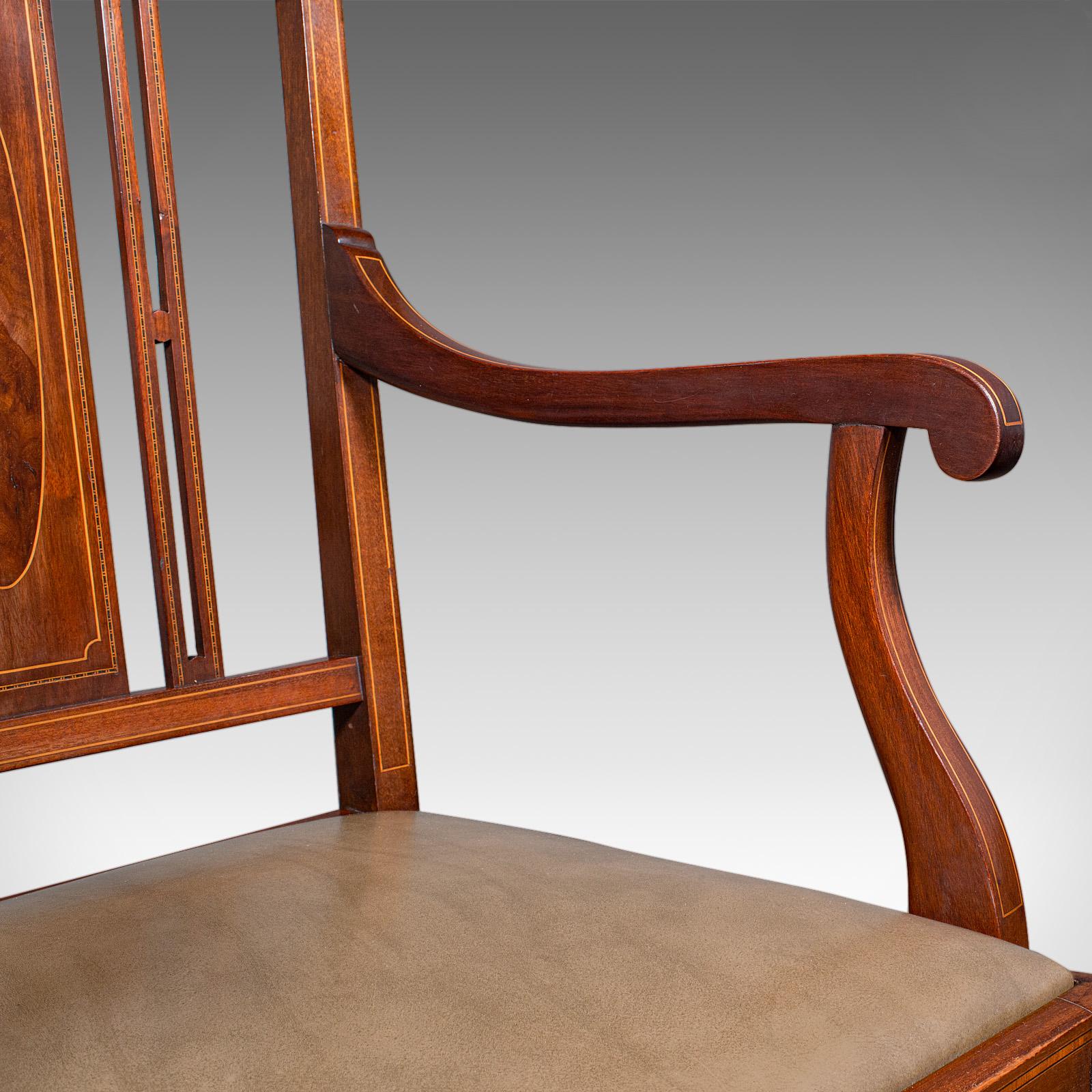 Silla auxiliar de salón antigua, asiento acodado de nogal inglés, Shoolbred, eduardiana en venta 3